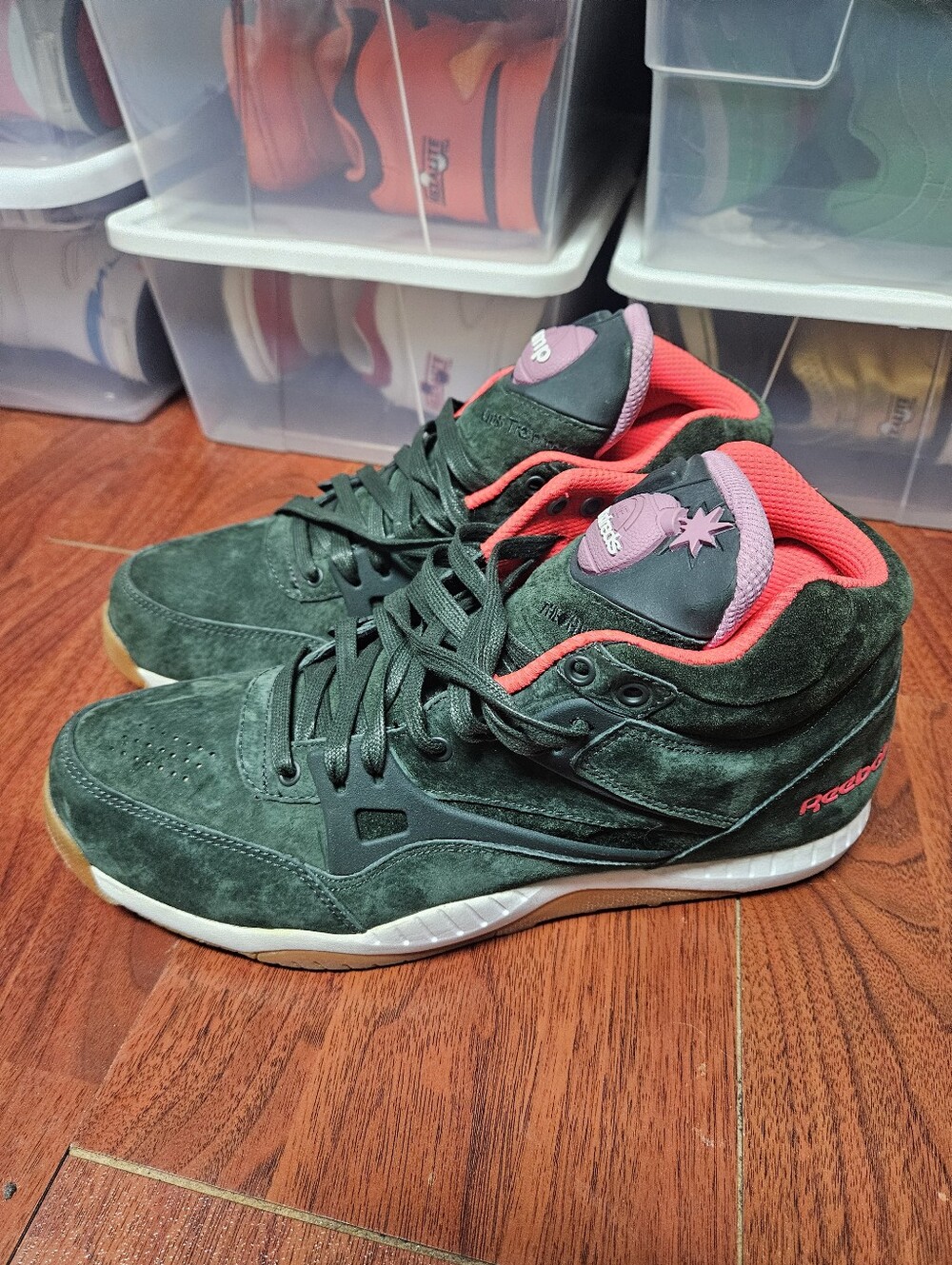 The Hundreds x Reebok Dark Green Pink Gum Sole High-Top Sneakers